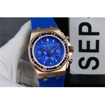 Replica  Royal Oak  Japan Quartz chronograph Movement Mens Watch Blue Dial Rubber Strap  B   E131