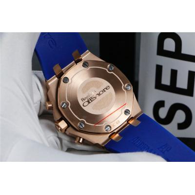 Replica  Royal Oak  Japan Quartz chronograph Movement Mens Watch Blue Dial Rubber Strap  B   E131