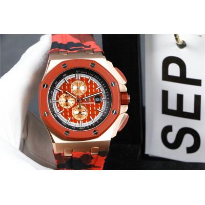 Replica  Royal Oak  Japan Quartz chronograph  Movement Mens Watch Red Dial Rubber Strap  E133