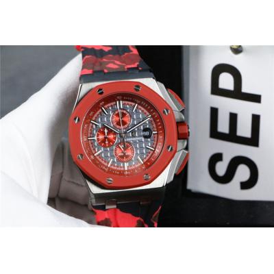 Replica  Royal Oak  Japan Quartz chronograph  Movement Mens Watch Red Dial Rubber Strap  E133