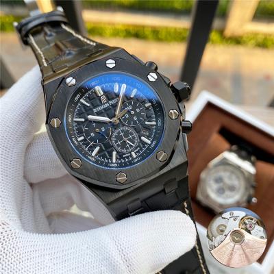 Replica Royal Oak Offshore A21J Automatic Movement Mens Watch Black   Dial Leather Strap  E142