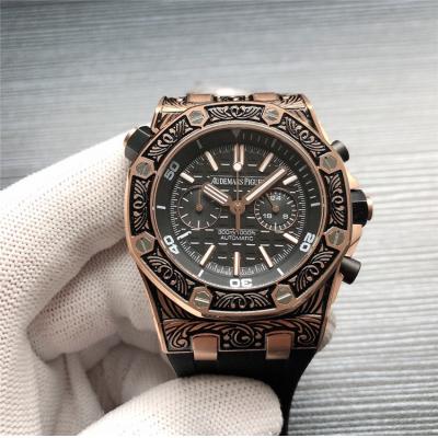 Replica  Royal Oak Japan VK Quartz chronograph  Movement Mens Watch Black  Dial Rubber Strap  E144