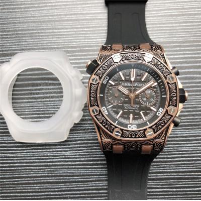 Replica  Royal Oak Japan VK Quartz chronograph  Movement Mens Watch Black  Dial Rubber Strap  E144