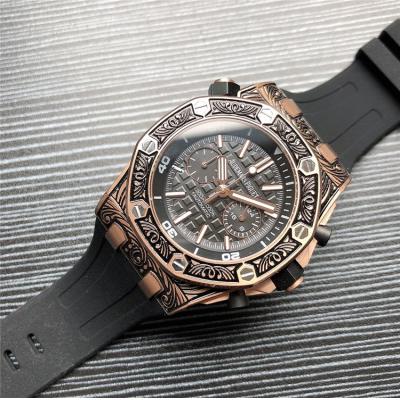 Replica  Royal Oak Japan VK Quartz chronograph  Movement Mens Watch Black  Dial Rubber Strap  E144