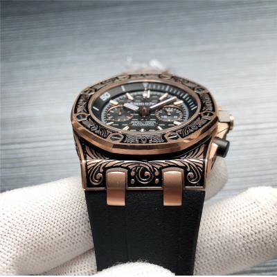 Replica  Royal Oak Japan VK Quartz chronograph  Movement Mens Watch Black  Dial Rubber Strap  E144