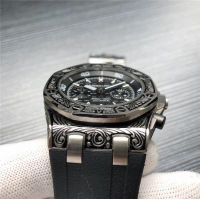 Replica  Royal Oak Japan VK Quartz chronograph  Movement Mens Watch White  Dial Rubber Strap  E145