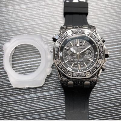 Replica  Royal Oak Japan VK Quartz chronograph  Movement Mens Watch White  Dial Rubber Strap  E145