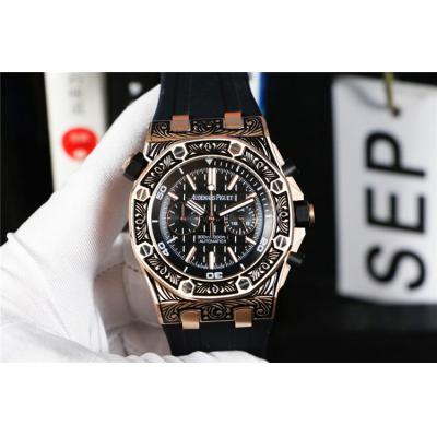 Replica  Royal Oak Japan  Quartz chronograph  Movement Mens Watch  Black  Dial Rubber Strap  E146