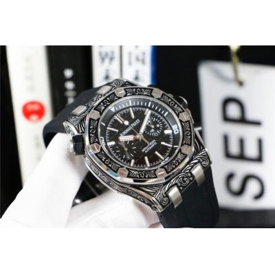 Replica  Royal Oak Japan  Quartz chronograph  Movement Mens Watch  Black  Dial Rubber Strap  E146