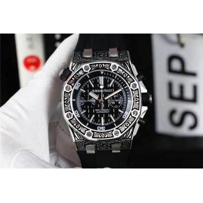 Replica  Royal Oak Japan  Quartz chronograph  Movement Mens Watch  Black  Dial Rubber Strap  E146