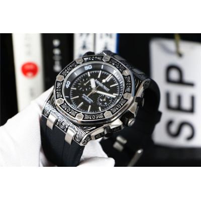 Replica  Royal Oak Japan  Quartz chronograph  Movement Mens Watch  Black  Dial Rubber Strap  E146