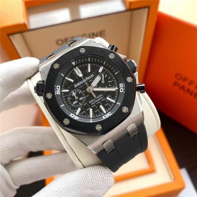 Replica  Royal Oak Japan Quartz chronograph  Movement Mens Watch  Black  Dial Rubber Strap  A E153