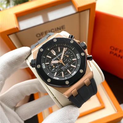 Replica  Royal Oak Japan Quartz chronograph  Movement Mens Watch  Black  Dial Rubber Strap  A E153