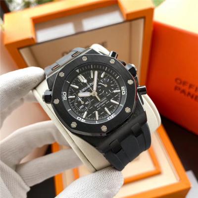 Replica  Royal Oak Japan Quartz chronograph  Movement Mens Watch  Black  Dial Rubber Strap  A E153