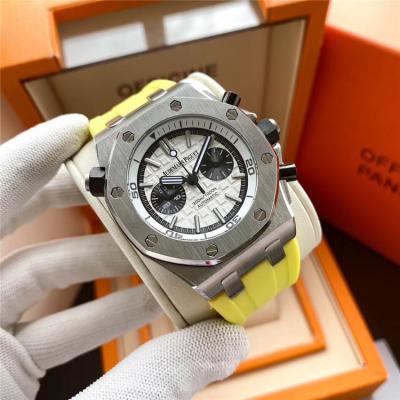 Replica  Royal Oak Japan VK Quartz chronograph  Movement Mens Watch Yellow  Dial Rubber Strap  B  E153