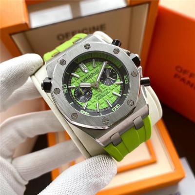 Replica  Royal Oak Japan VK Quartz chronograph  Movement Mens Watch Yellow  Dial Rubber Strap  B  E153