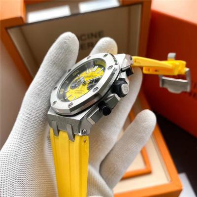 Replica  Royal Oak Japan VK Quartz chronograph  Movement Mens Watch Yellow  Dial Rubber Strap  B  E153