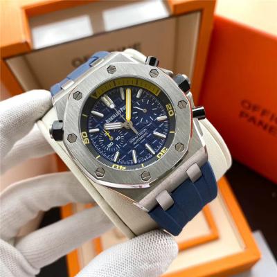 Replica  Royal Oak Japan VK Quartz chronograph  Movement Mens Watch Yellow  Dial Rubber Strap  B  E153