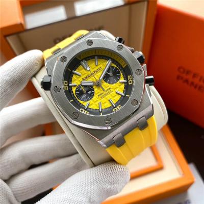 Replica  Royal Oak Japan VK Quartz chronograph  Movement Mens Watch Yellow  Dial Rubber Strap  B  E153