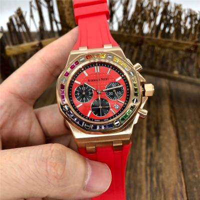 Replica  Royal Oak Offshore Japan Quartz chronograph  Movement Womens  Watch Green Dial Rubber Strap  A E155