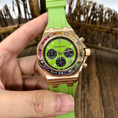 Replica  Royal Oak Offshore Japan Quartz chronograph  Movement Womens  Watch Green Dial Rubber Strap  A E155