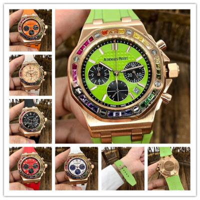 Replica  Royal Oak Offshore Japan Quartz chronograph  Movement Womens  Watch Green Dial Rubber Strap  A E155