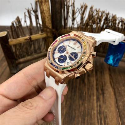 Replica  Royal Oak Offshore Japan Quartz chronograph  Movement Womens  Watch Green Dial Rubber Strap  A E155