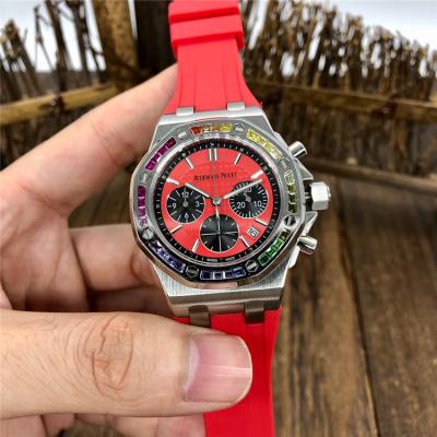 Replica  Royal Oak Offshore Japan Quartz chronograph  Movement Womens  Watch Red  Dial Rubber Strap  B E155