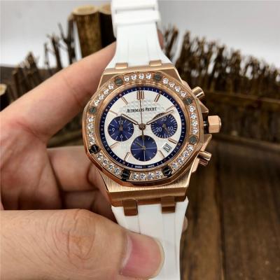 Replica  Royal Oak Offshore Japan Quartz chronograph  Movement Womens Watch White Dial Rubber Strap  A E156