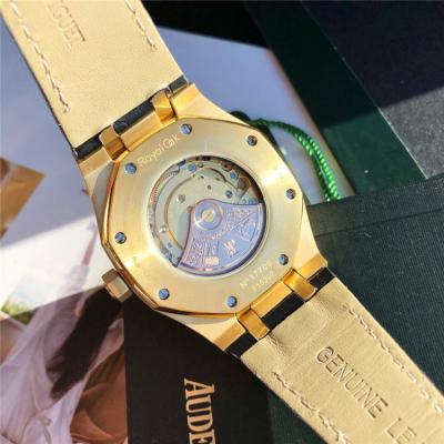 Replica Royal Oak  Miyota A8215 Automatic Movement Mens Watch Champagne Dial Leather Strap D E159