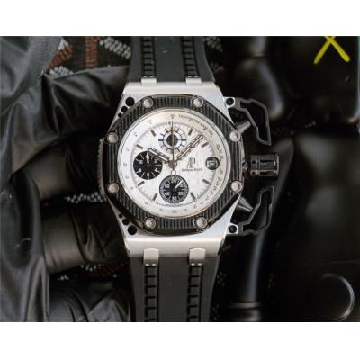 Replica  Royal Oak Japan Quartz chronograph  Movement Mens Watch White Dial Rubber Strap  E168