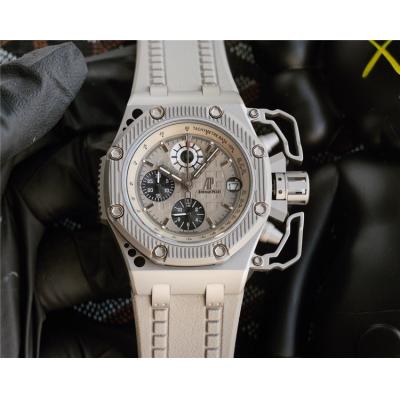 Replica  Royal Oak Japan Quartz chronograph  Movement Mens Watch White Dial Rubber Strap  E168