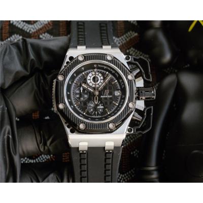 Replica  Royal Oak Japan Quartz chronograph  Movement Mens Watch White Dial Rubber Strap  E168