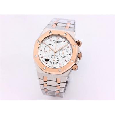 Replica  Royal Oak Japan Quartz chronograph  Movement Mens Watch White Dial Two Tone Rose Gold A E171