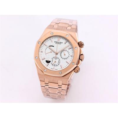 Replica  Royal Oak Japan Quartz chronograph  Movement Mens Watch White Dial Two Tone Rose Gold A E171