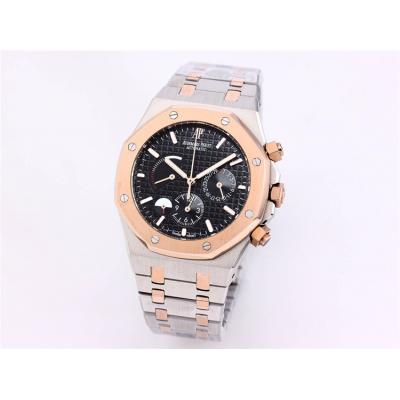 Replica  Royal Oak Japan Quartz chronograph  Movement Mens Watch White Dial Two Tone Rose Gold A E171