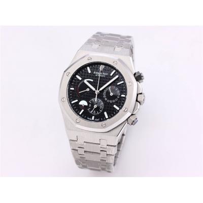 Replica  Royal Oak Japan Quartz chronograph  Movement Mens Watch  Black Dial Stainless steel B E171