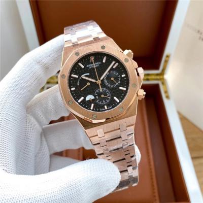 Replica  Royal Oak Japan Quartz chronograph  Movement Mens Watch  Black Dial Rose Gold A E175