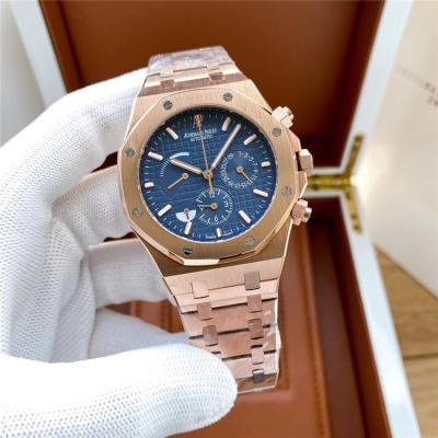 Replica  Royal Oak Japan Quartz chronograph  Movement Mens Watch  Black Dial Rose Gold A E175