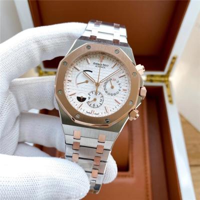 Replica  Royal Oak Japan Quartz chronograph  Movement Mens Watch  Black Dial Rose Gold A E175