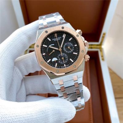 Replica  Royal Oak Japan Quartz chronograph  Movement Mens Watch  Black Dial Rose Gold A E175