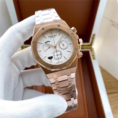 Replica  Royal Oak Japan Quartz chronograph  Movement Mens Watch  Black Dial Rose Gold A E175