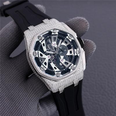 Replica  Royal Oak Japan Quartz chronograph  Movement Mens Watch Skeleton Dial Rubber Strap E188