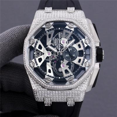 Replica  Royal Oak Japan Quartz chronograph  Movement Mens Watch Skeleton Dial Rubber Strap E188