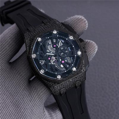 Replica  Royal Oak Japan Quartz chronograph  Movement Mens Watch Skeleton Dial Rubber Strap E188