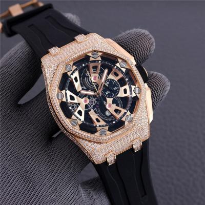 Replica  Royal Oak Japan Quartz chronograph  Movement Mens Watch Skeleton Dial Rubber Strap E188