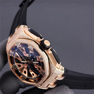 Replica  Royal Oak Japan Quartz chronograph  Movement Mens Watch Skeleton Dial Rubber Strap E188