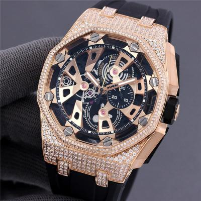 Replica  Royal Oak Japan Quartz chronograph  Movement Mens Watch Skeleton Dial Rubber Strap E188