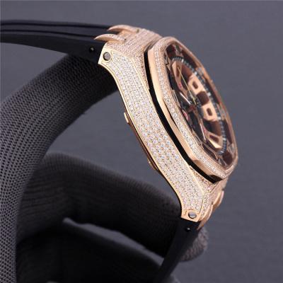 Replica  Royal Oak Japan Quartz chronograph  Movement Mens Watch Skeleton Dial Rubber Strap E188