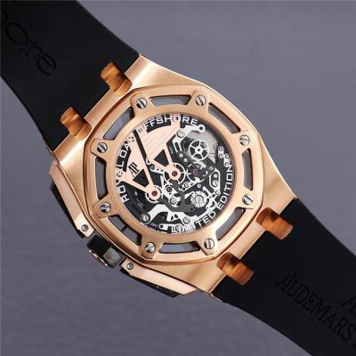 Replica  Royal Oak Japan Quartz chronograph  Movement Mens Watch Skeleton Dial Rubber Strap E188